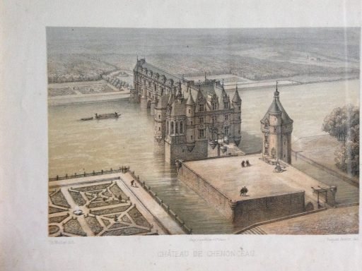 Engraving of Chenonceau showing Diane de Poitiers Gardens