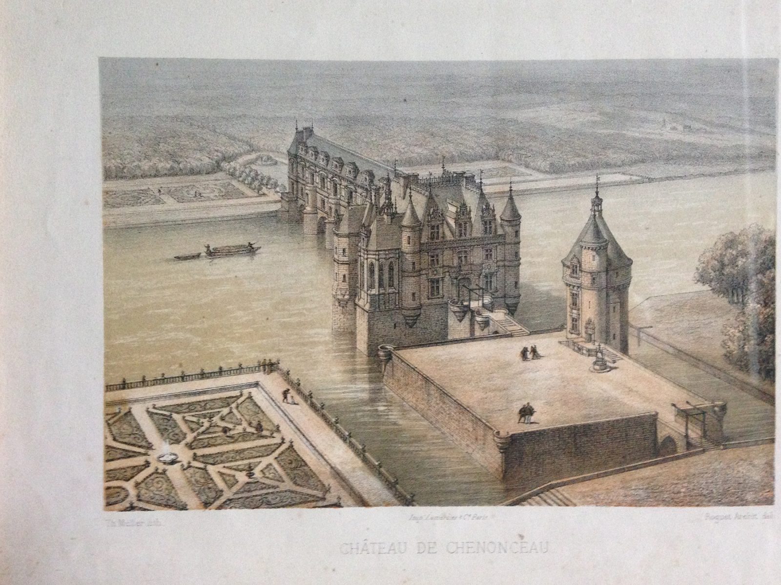 Engraving of Chenonceau showing Diane de Poitiers Gardens Engraving of Chenonceau showing Diane de Poitiers Gardens