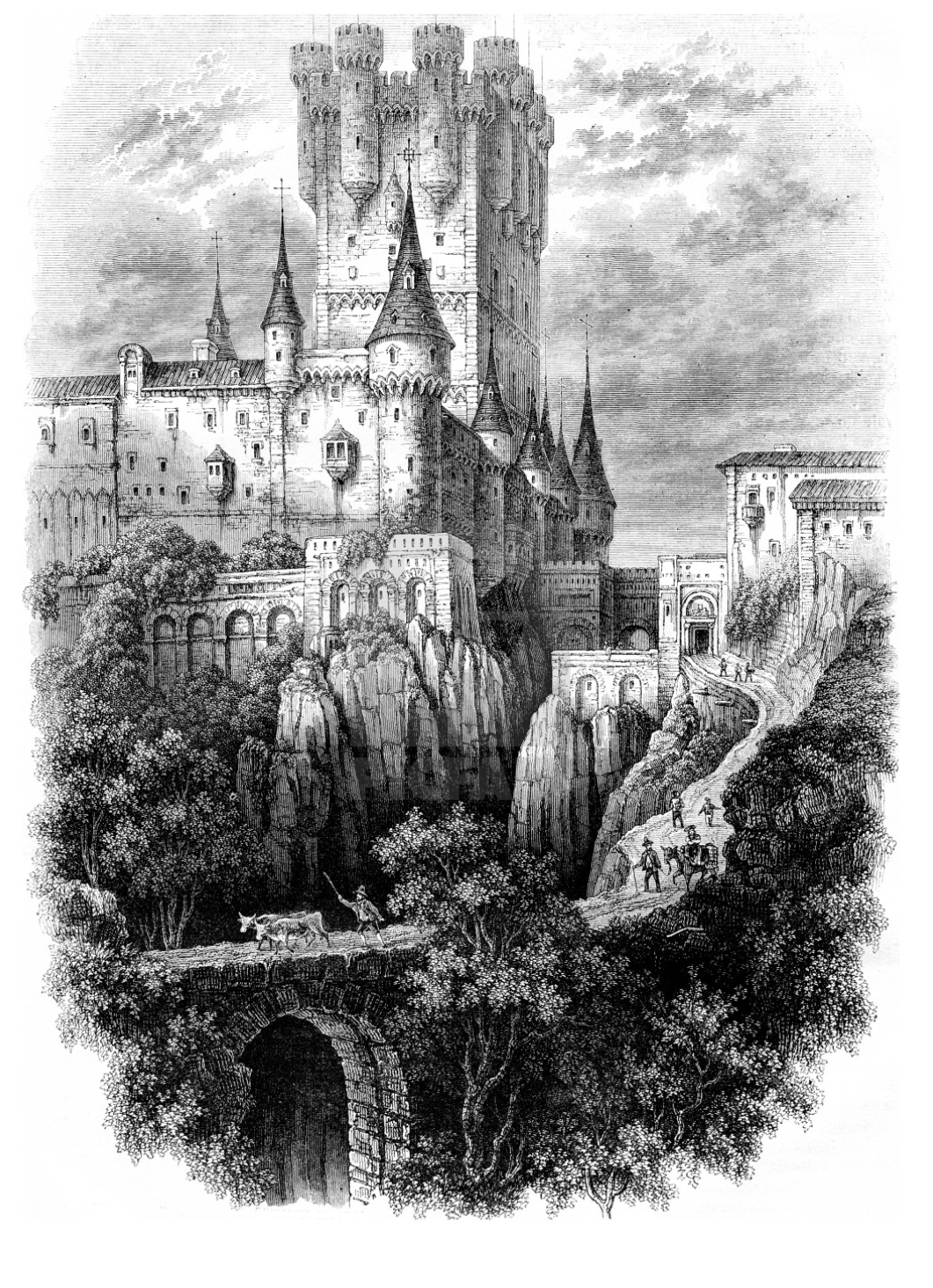 Engraving of the Alcazar, Segovia, Spain Engraving of the Alcazar, Segovia, Spain